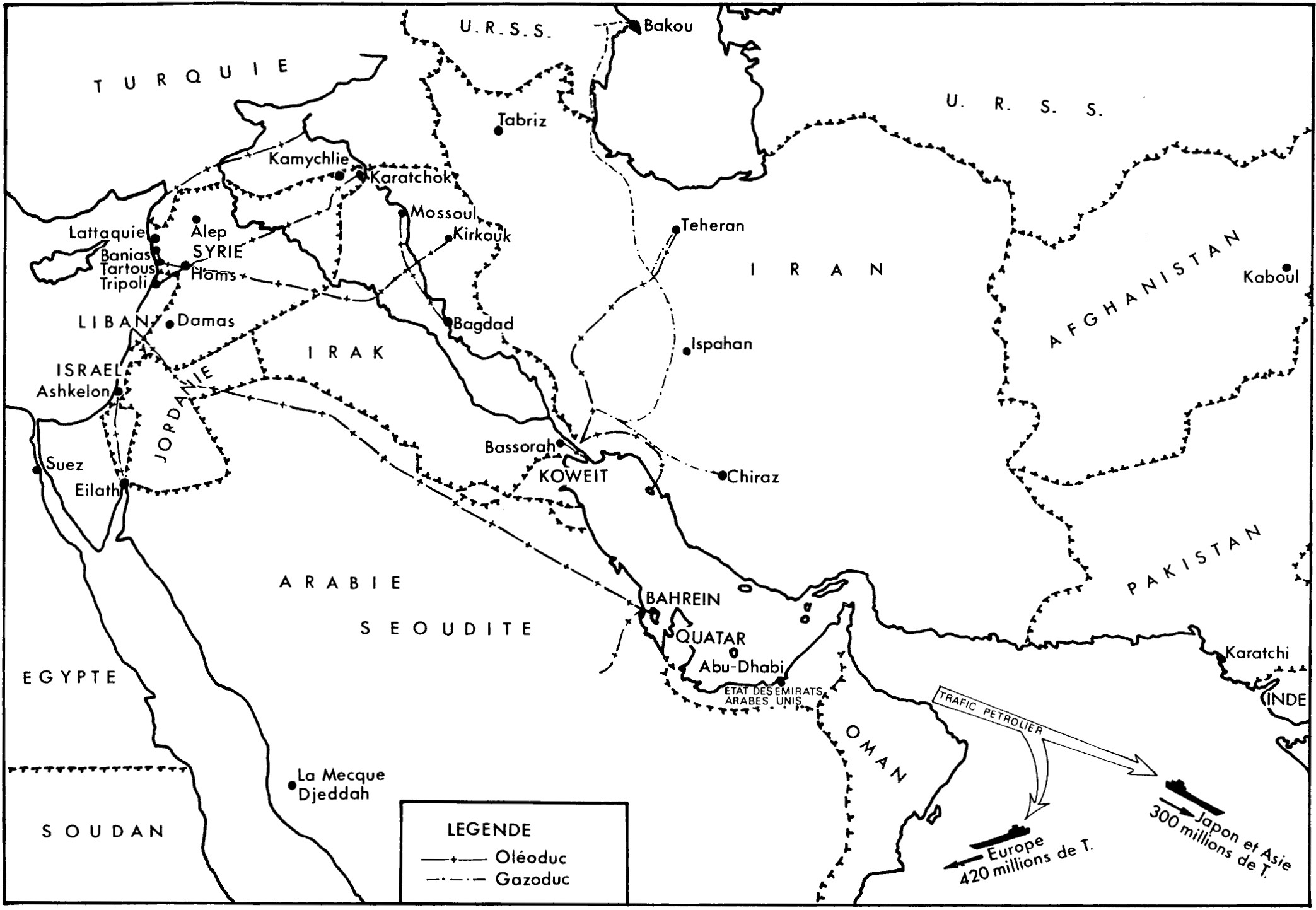 Carte des oléoducs et des gazoducs au Moyen-Orient